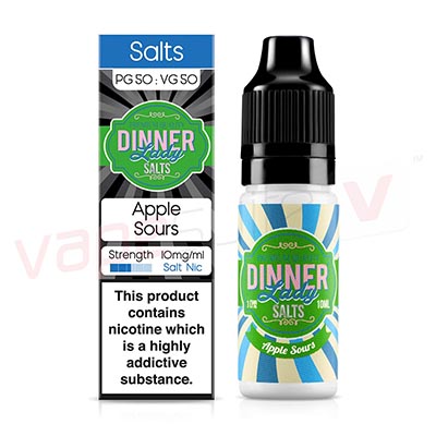 Box of 10 Dinner Lady Salts Apple Sours 10ml Nic Salt
