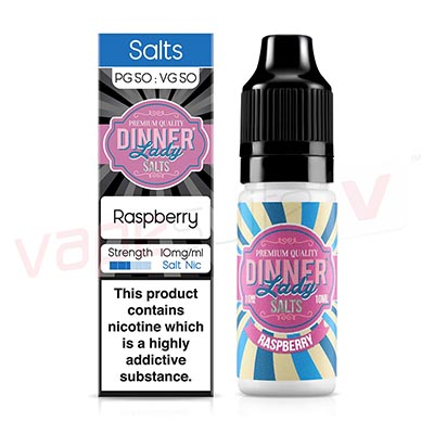 Box of 10 Dinner Lady Salts Raspberry 10ml Nic Salt