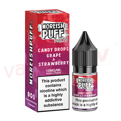 Box of 10 Moreish Puff Candy Drops Grape Strawberry 10ml Nic Salt