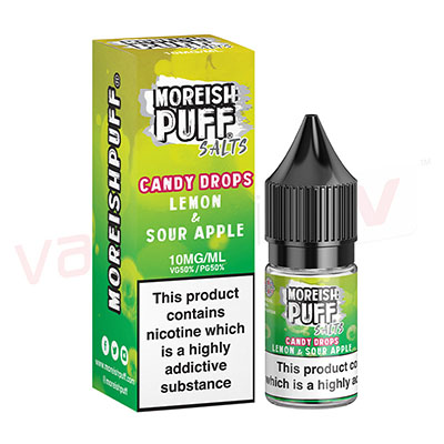 Box of 10 Moreish Puff Candy Drops Lemon  sour Apple 10ml Nic Salt
