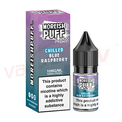 Box of 10 Moreish Puff Chilled Blue Raspberry 10ml Nic Salt