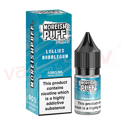 Box of 10 Moreish Puff Lollies Bubblegum 10ml Nic Salt