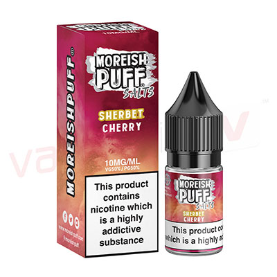 Box of 10 Moreish Puff Sherbet Cherry 10ml Nic Salt