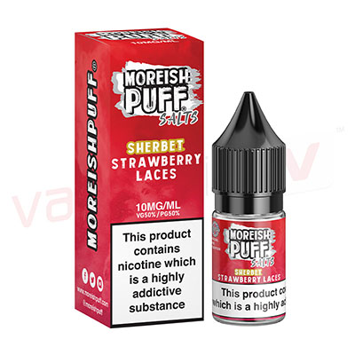 Box of 10 Moreish Puff Sherbet Strawberry Laces 10ml Nic Salt