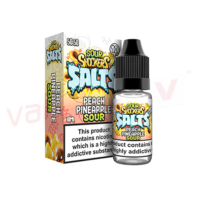 Box of 10 Peach Pineapple Sour by Sour Shockers 10ml Nic Salt